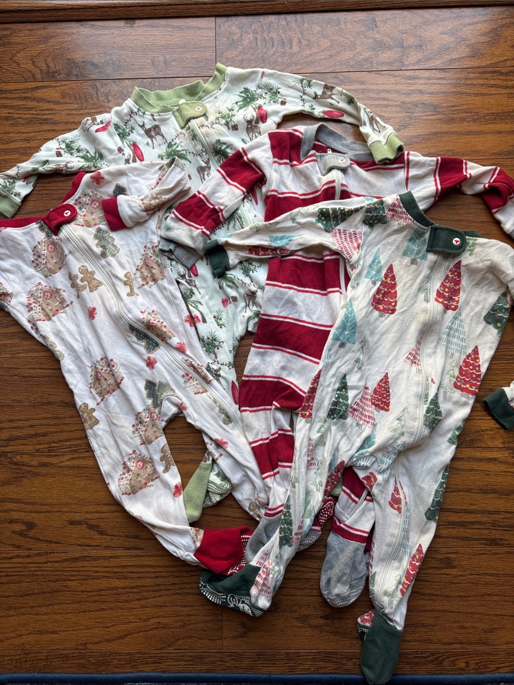 4 Holiday Baby Footed Pajamas - Red, Green, White